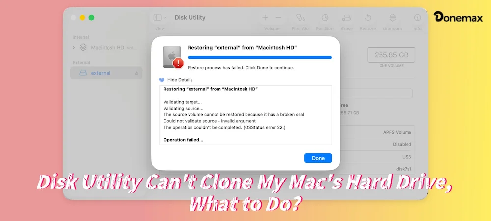 Disk Utility can't clone Mac drive, what to do?