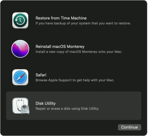 Select Disk Utility in macOS Recovery Mode