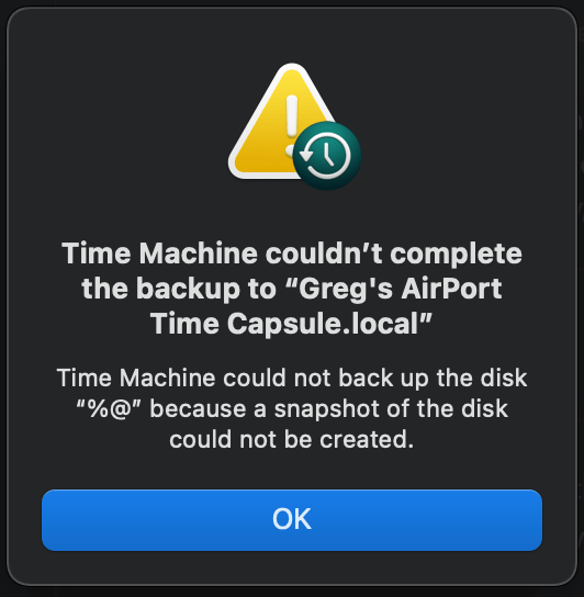 Time Machine backup not completed