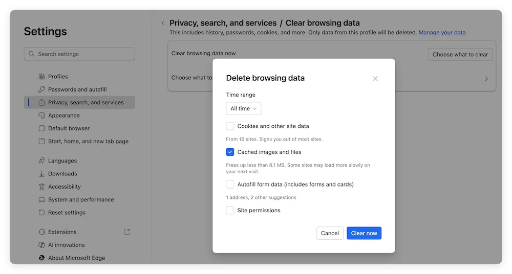clear browser cache on Mac