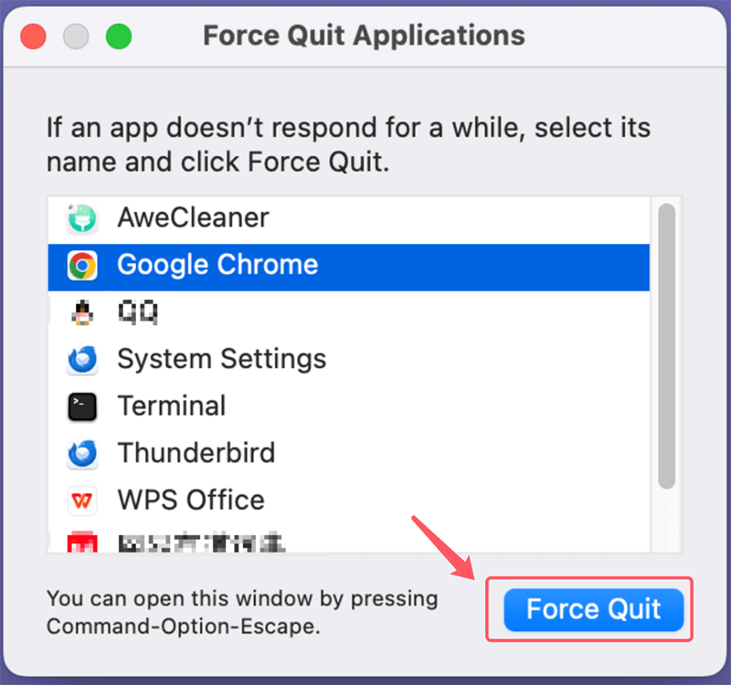 Force Quit Chrome