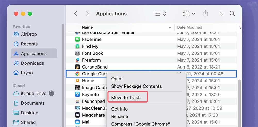 Move Google Chrome to Trash