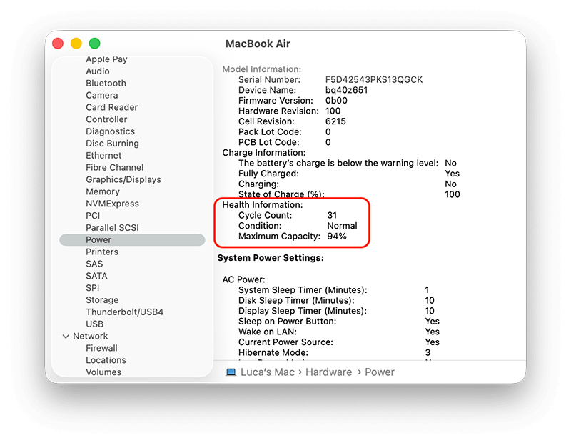 Check Battery Health and Cycle Count