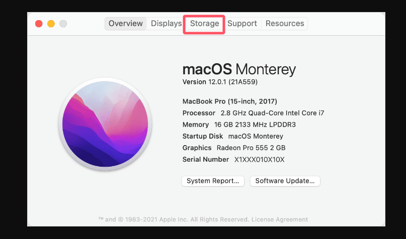 Select the Storage tab from the popup that pops up