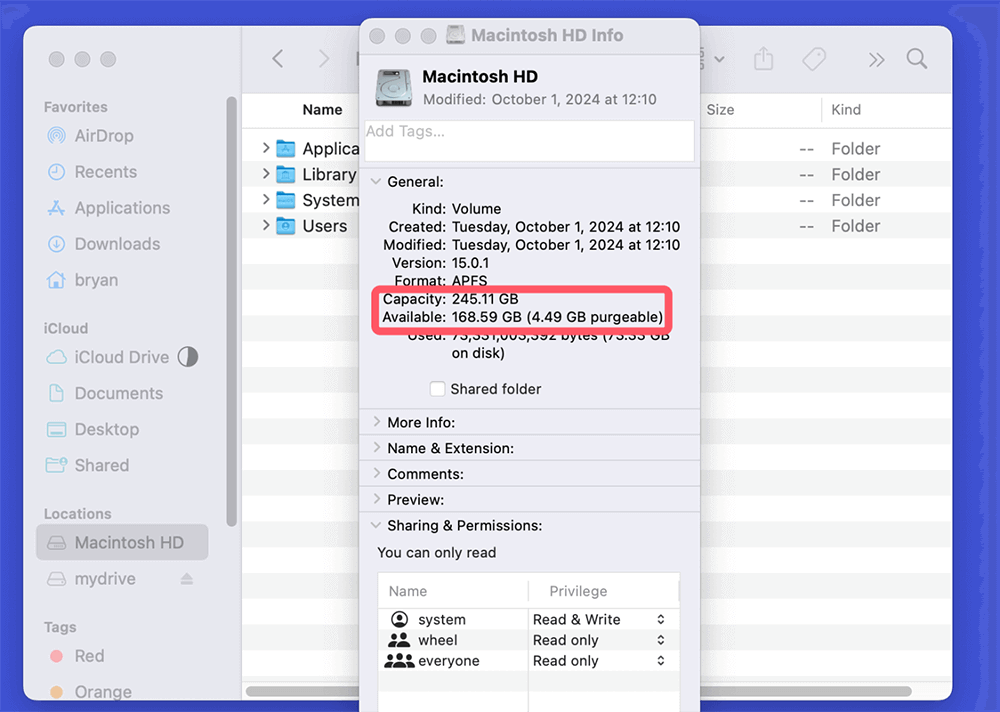 check the available space