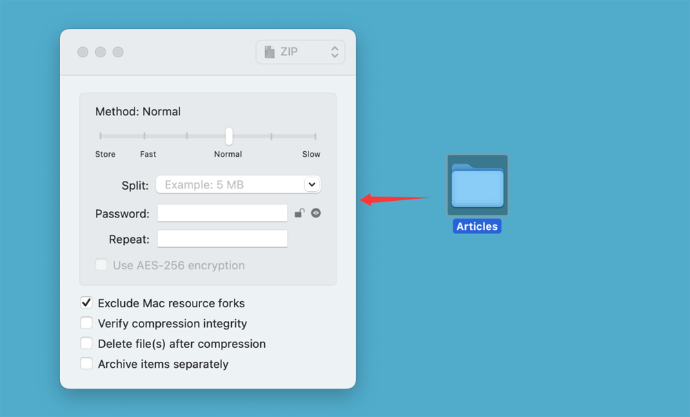 Compress to ZIP with Keka