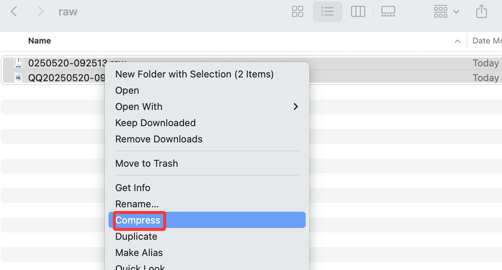 Choose 'Compress' from the Context Menu