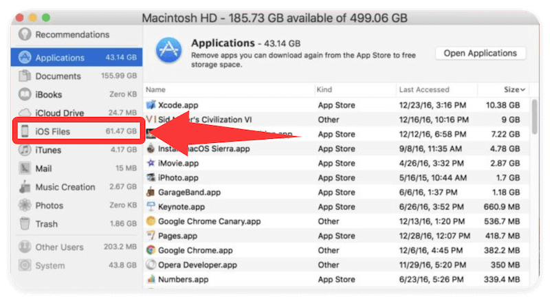 delete iOS files on Mac
