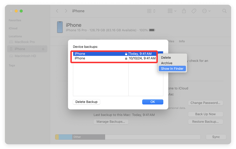 delete iOS files on Mac