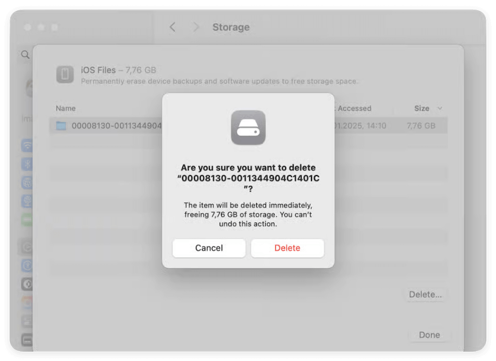 delete iOS files on Mac