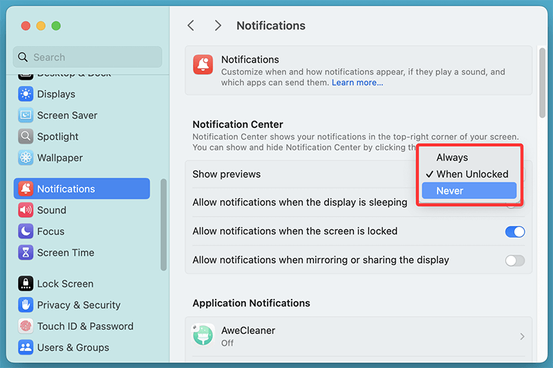 Disable Notifications When Screen is Locked or Shared
