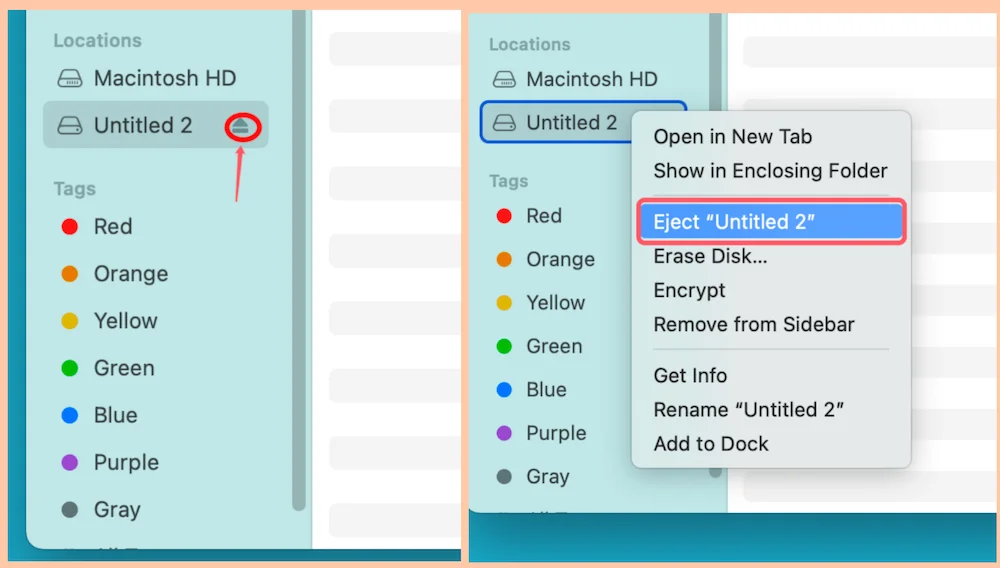 eject or force eject external device on Mac