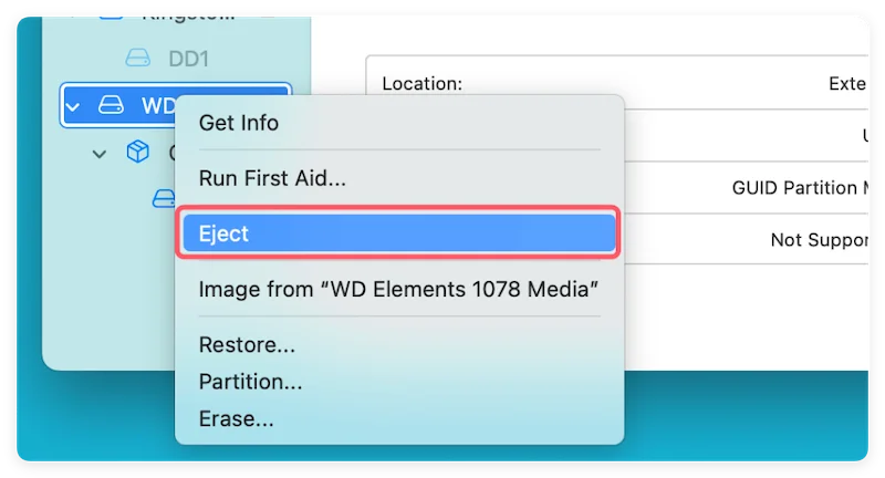 eject or force eject external device on Mac