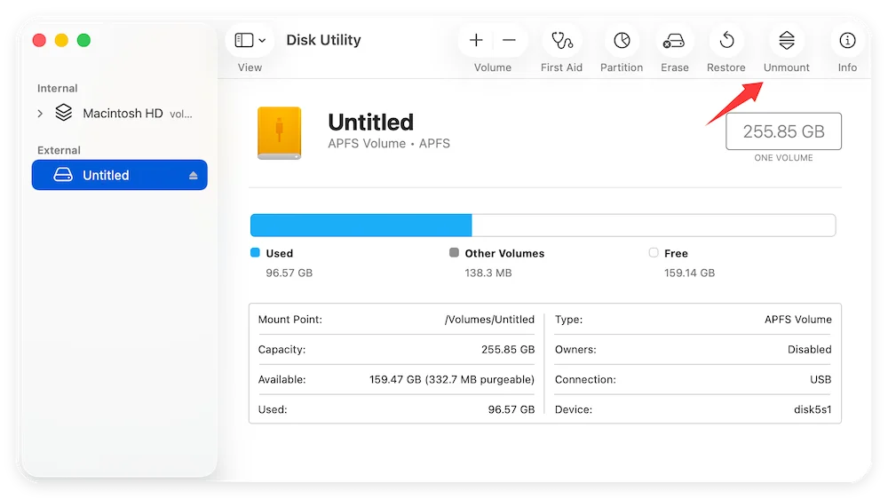 eject or force eject external device on Mac