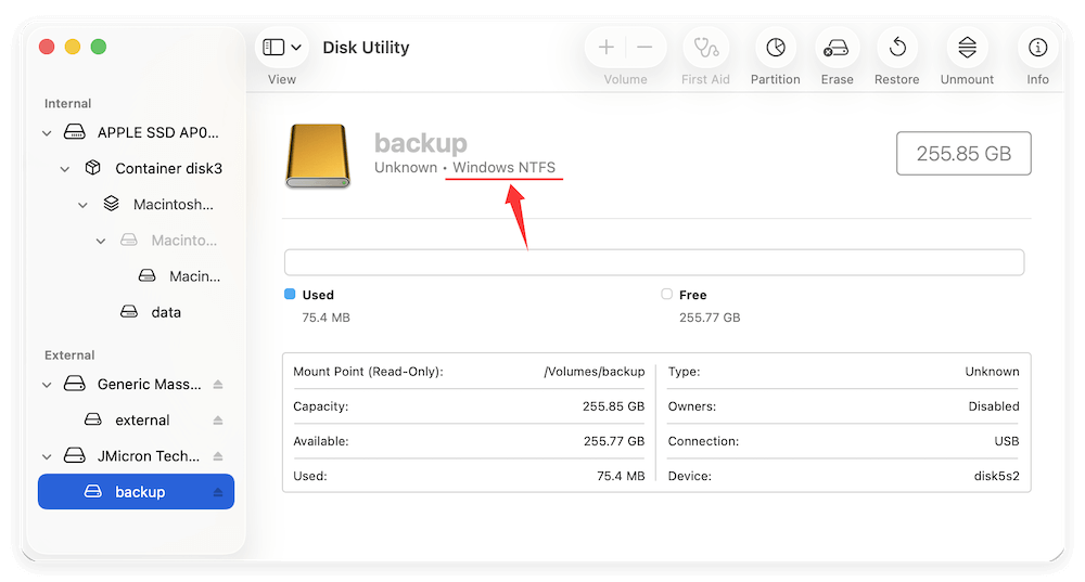 fixe read-only external drive on macOS Tahoe