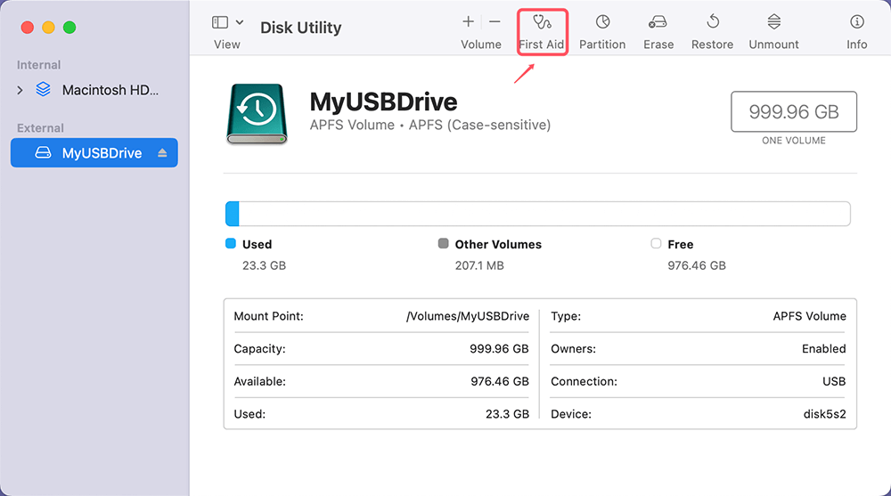 click on the First Aid button