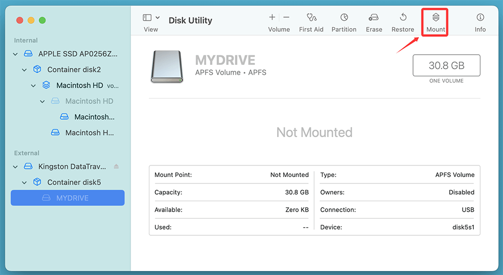 Manually Mount the Disk via Disk Utility