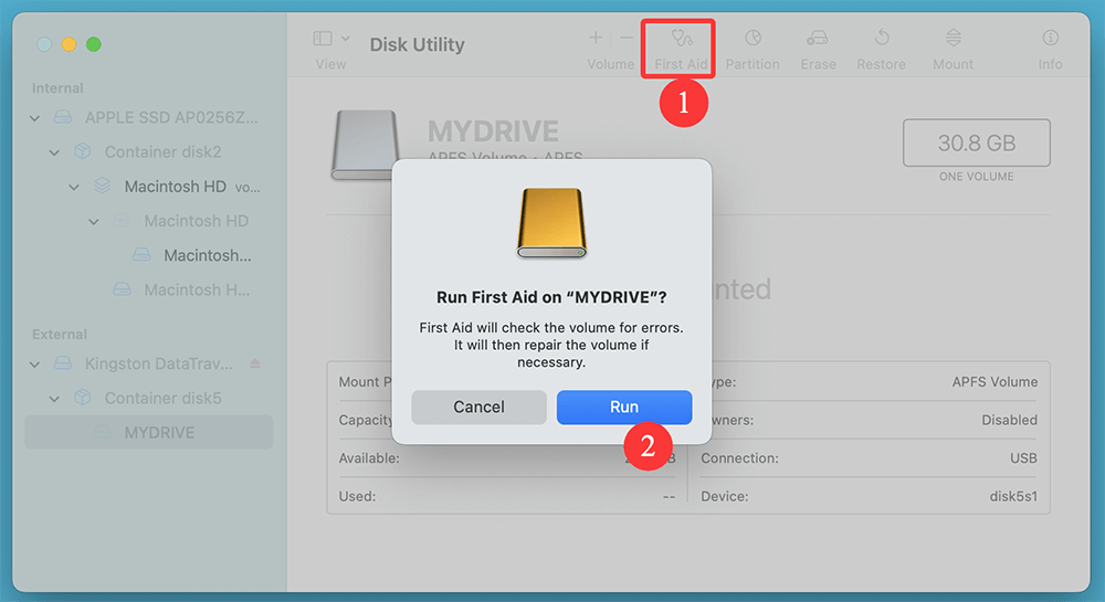 Run First Aid in Disk Utility