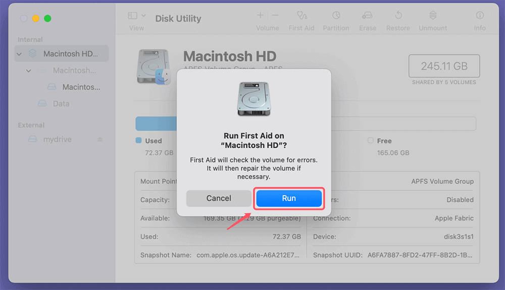 Repair Disk Using Disk Utility