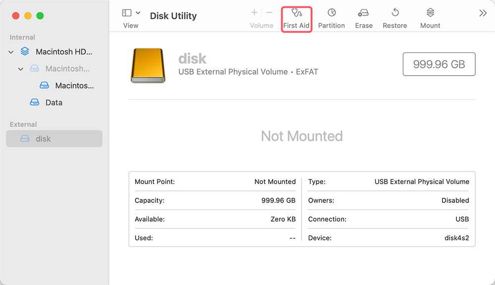 click on First Aid button