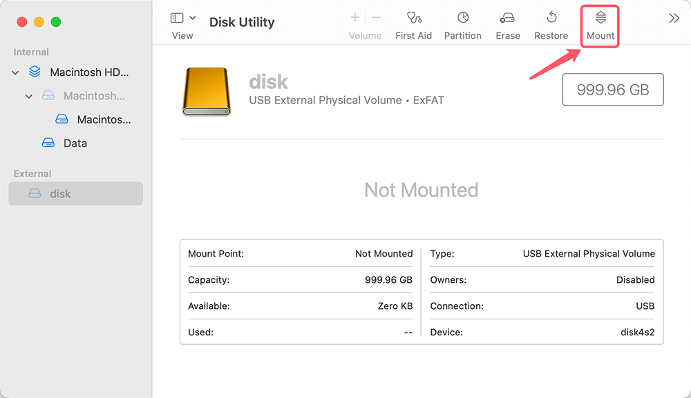 Manually Mount ExFAT Drive in Disk Utility