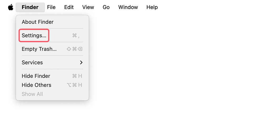 Go to 'Finder' > 'Settings'