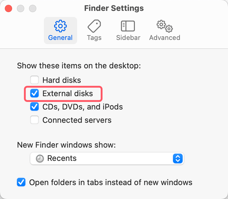 click General and Sidebar