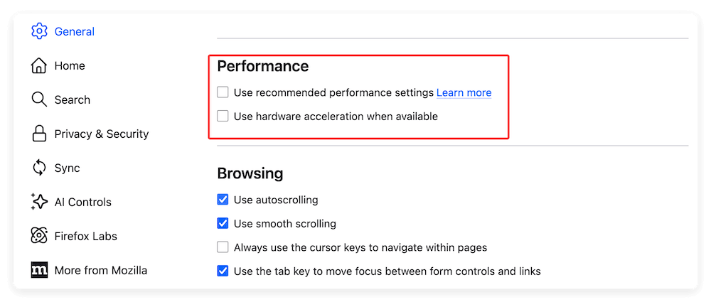 fix MacBook screen flickering - FireFox settings