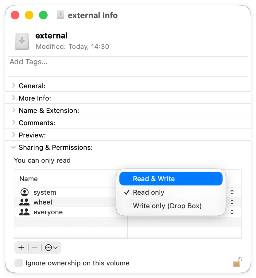 external hard drive read only macos 27 golden gate fix