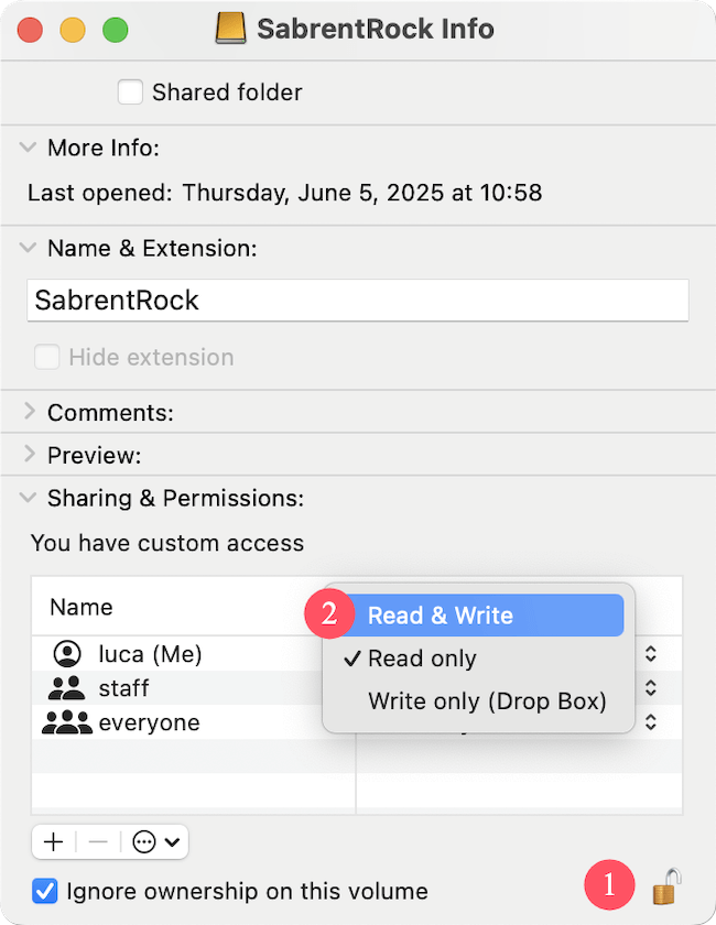 Sabrent Rocket external SSD ready-only on Mac