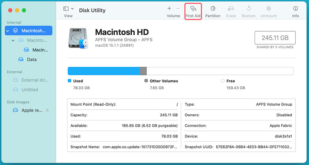 Run Disk Utility to Repair Corrupted Files