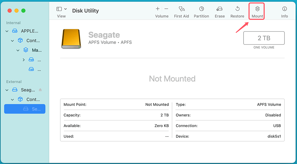 Manually Mount the Seagate Ultra Compact SSD in Disk Utility