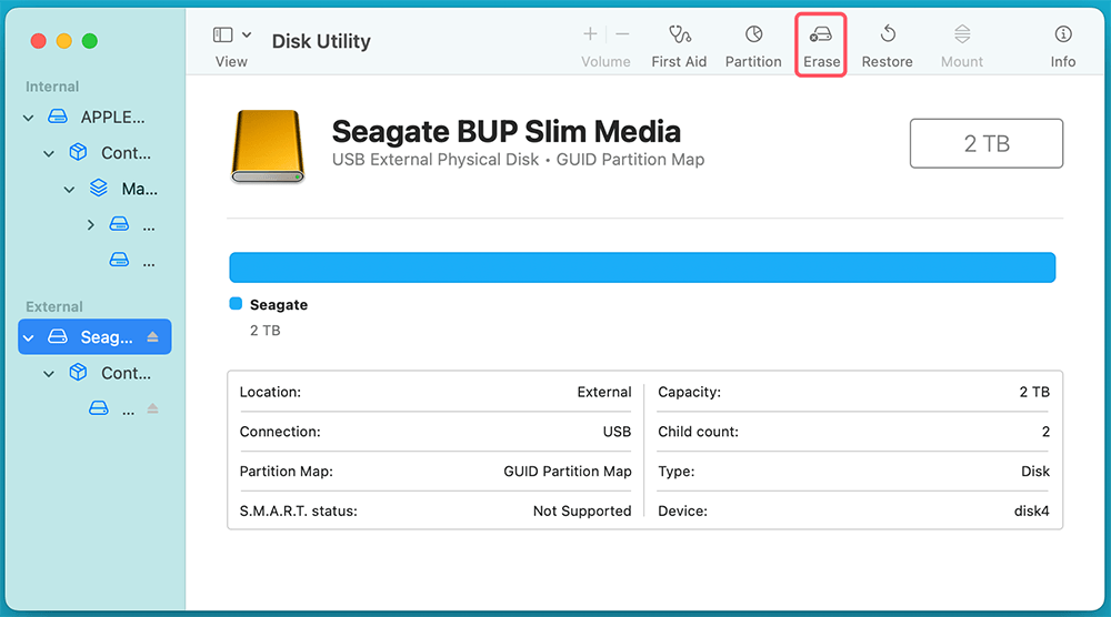 Click Erase to begin the formatting process