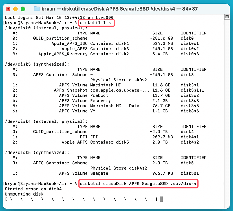 Format the Seagate Ultra Compact SSD Using Terminal