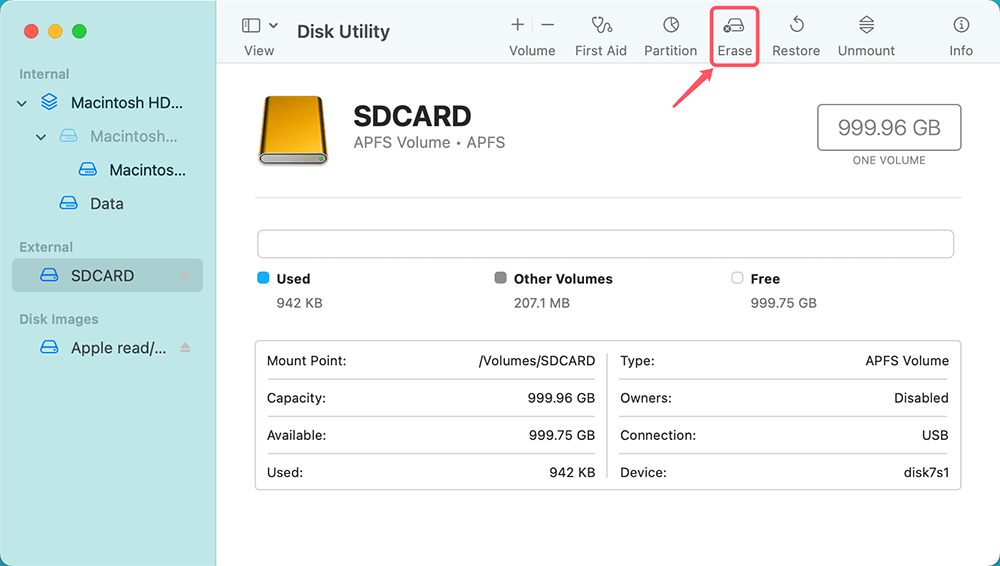 click the Erase button
