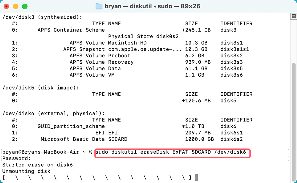 Format SD Card with Terminal