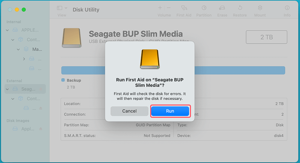 Use First Aid in Disk Utility