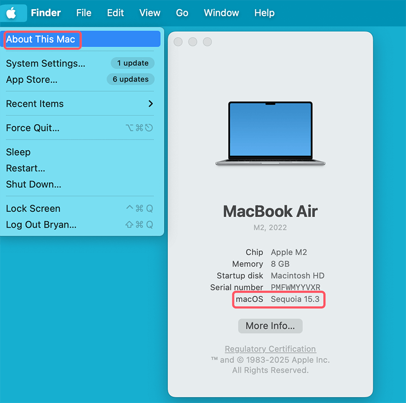 Select About This Mac to view the version details