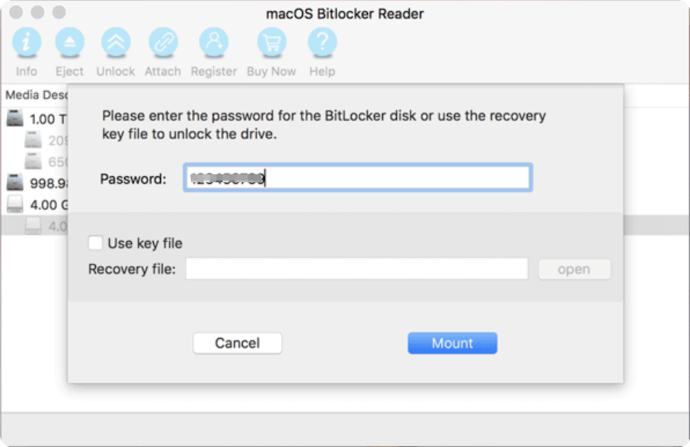 open BitLocker encrypted USB drive/external disk/SD card on Mac