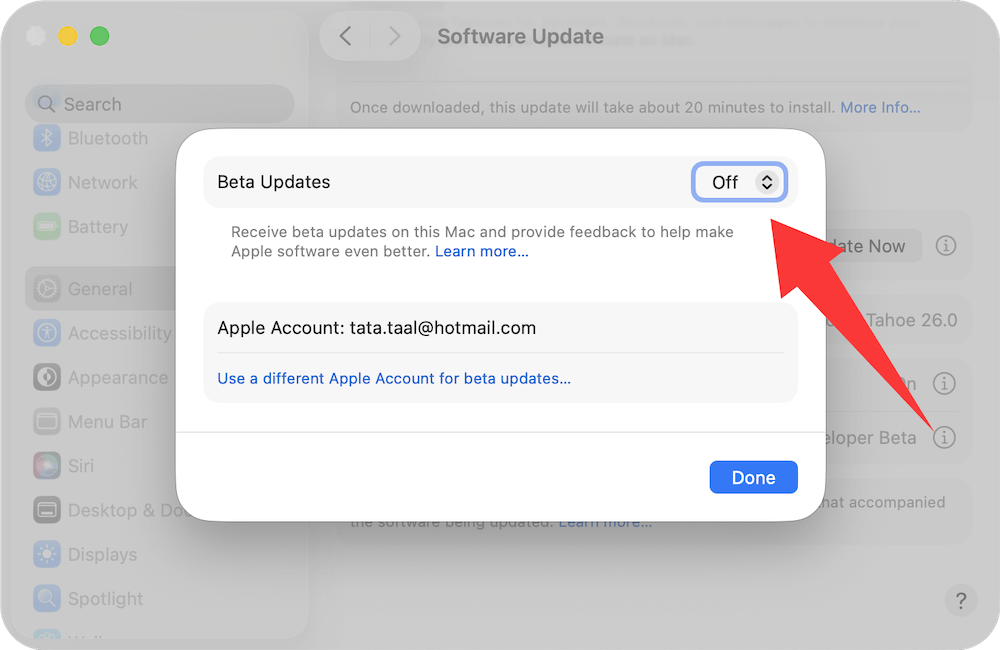 remove macOS Tahoe beta