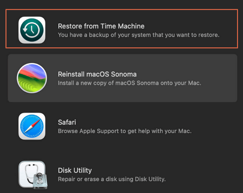 choose Restore from Time Machine Backup