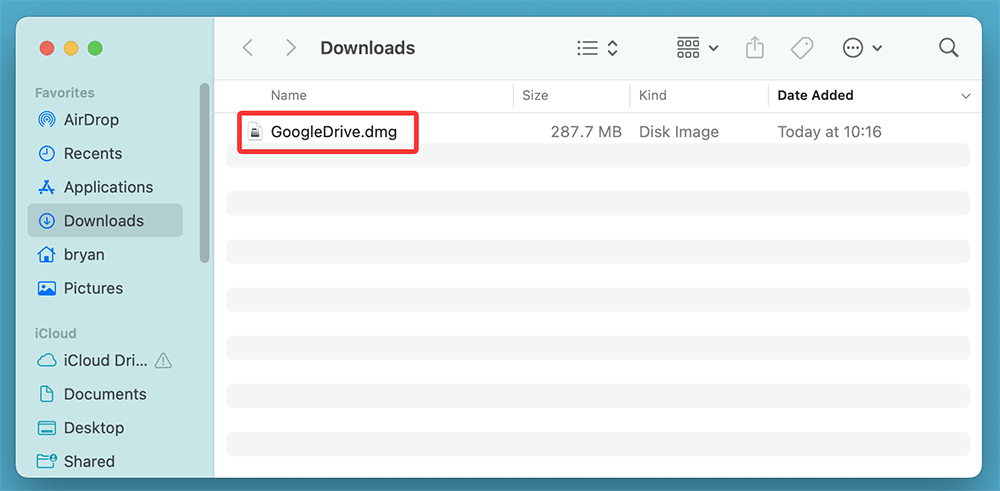 Open Finder and navigate to the Downloads folder