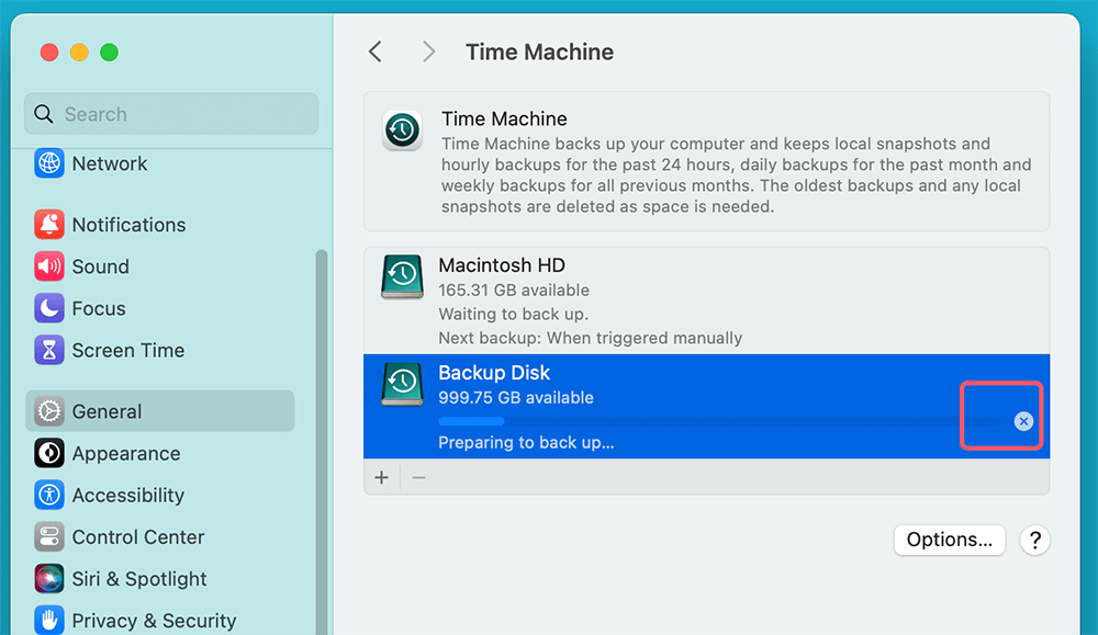 Stop the current backup