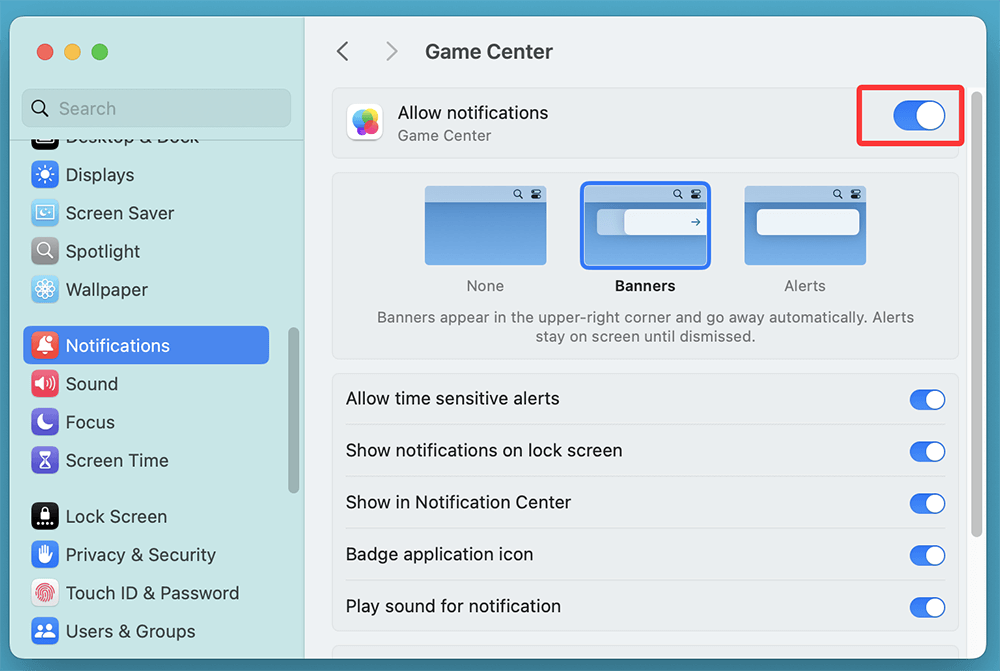 Toggle Allow Notifications off