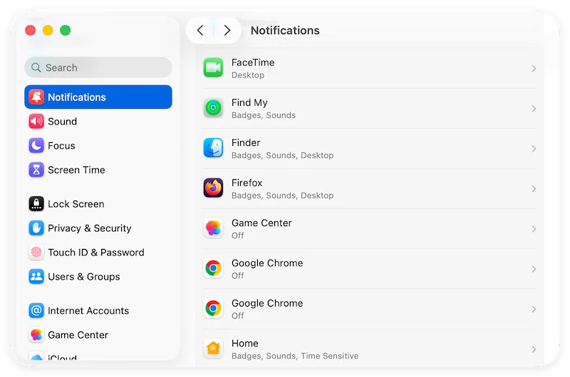 turn off notifications on Mac