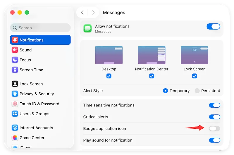 turn off notifications on Mac