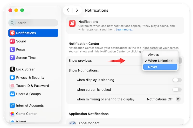 turn off notifications on Mac
