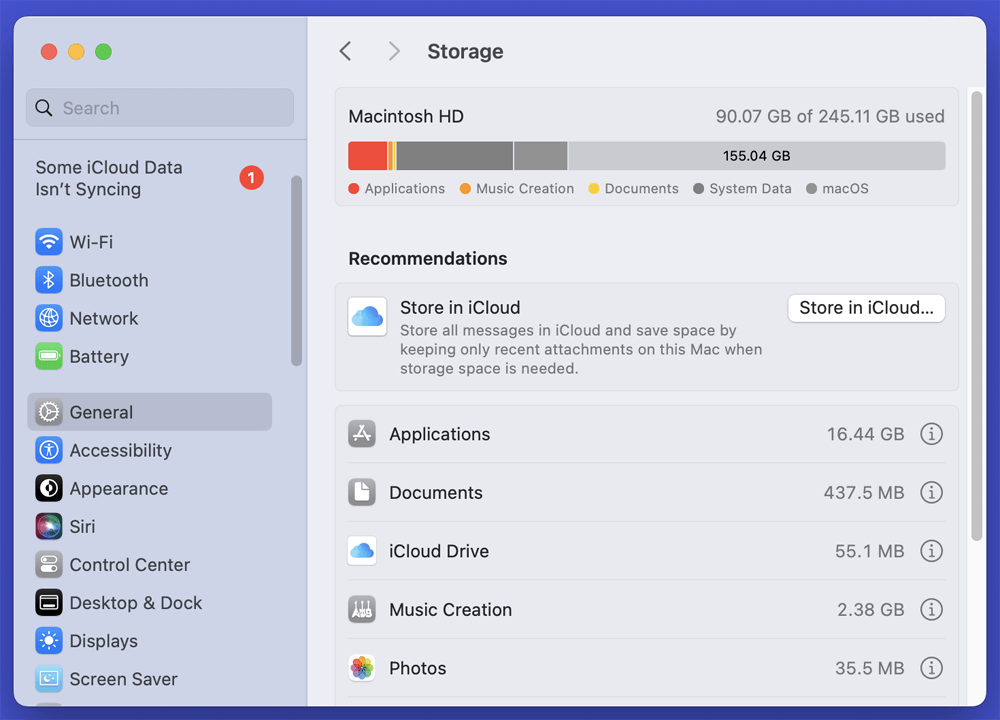 View a color-coded breakdown of file types