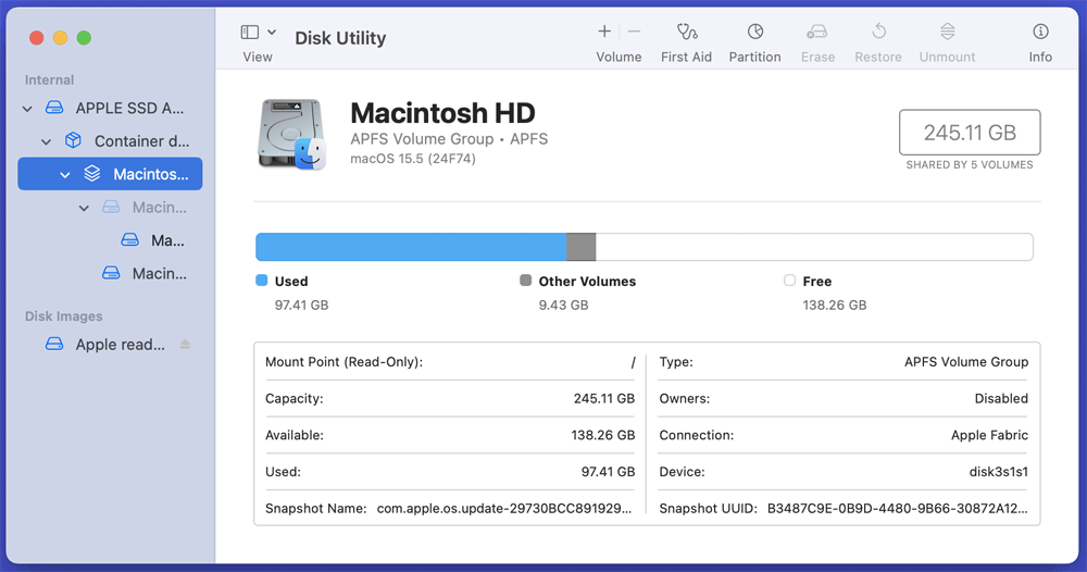 Review used and available space