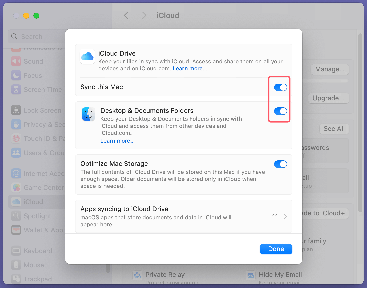 Manage iCloud Drive on Mac